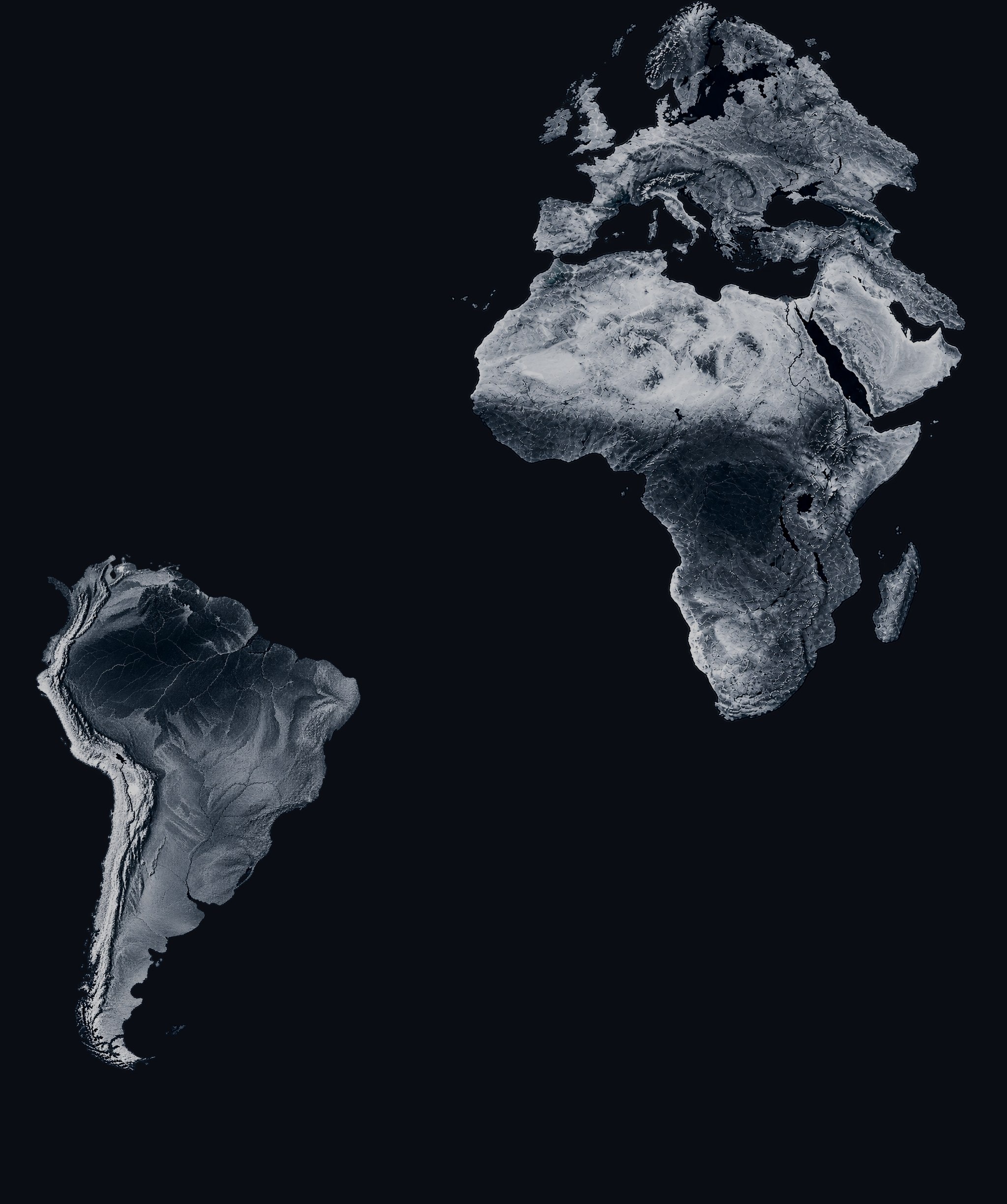 Mapa del Atlántico con Europa y África a la derecha y Sudamérica a la izquierda